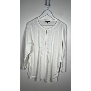 Eileen Fisher Linen Spandex Blend StretchPintuck Popover Ivory Blouse Size Large